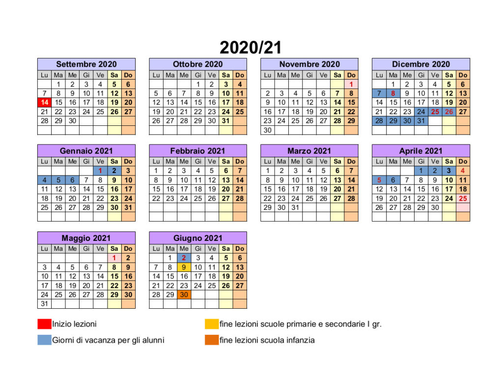 calendario scolastico 2020/21